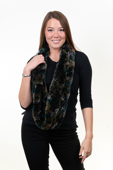 Rex Rabbit Infinity Scarf - Teal/Olive/Taupe/Chinchilla