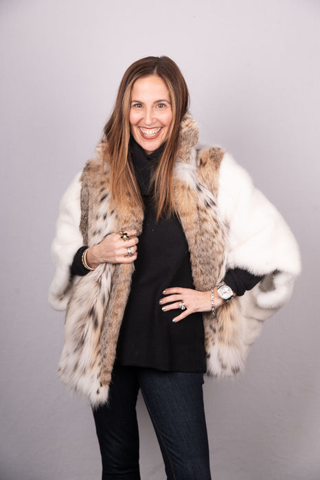 Lynx Jacket with White Mink 3/4 Sleeves