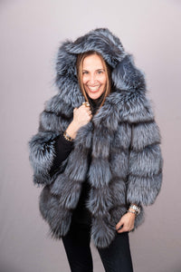 Denim Silver Fox Jacket with Hood