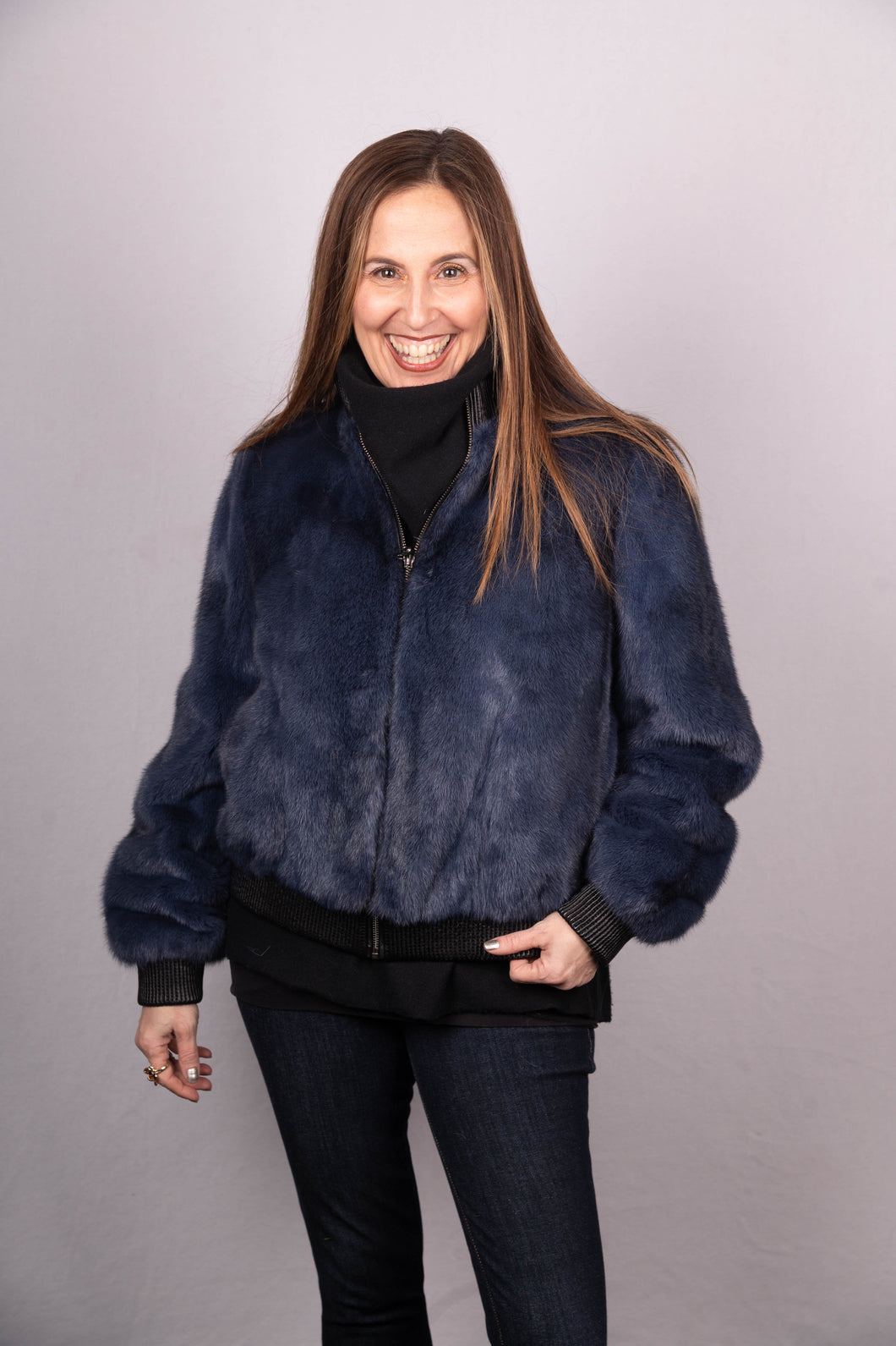 Denim Cross Mink Jacket Reversible to Black Tafetta