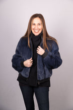 Load image into Gallery viewer, Denim Cross Mink Jacket Reversible to Black Tafetta
