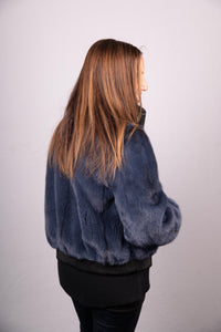 Denim Cross Mink Jacket Reversible to Black Tafetta