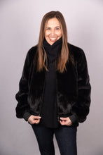 Load image into Gallery viewer, Black Mink Jacket Reversible to Navy Tafetta
