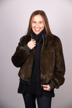 Load image into Gallery viewer, Olive Cross Mink Jacket Reversible to Black Tafetta
