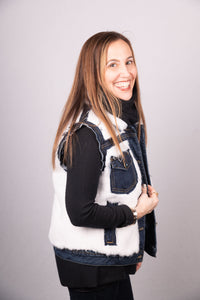 White Mink/Denim Vest