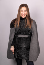 Load image into Gallery viewer, Black Mink/Charcoal Swakara Lamb/Charcoal Wool Cashmere Cape
