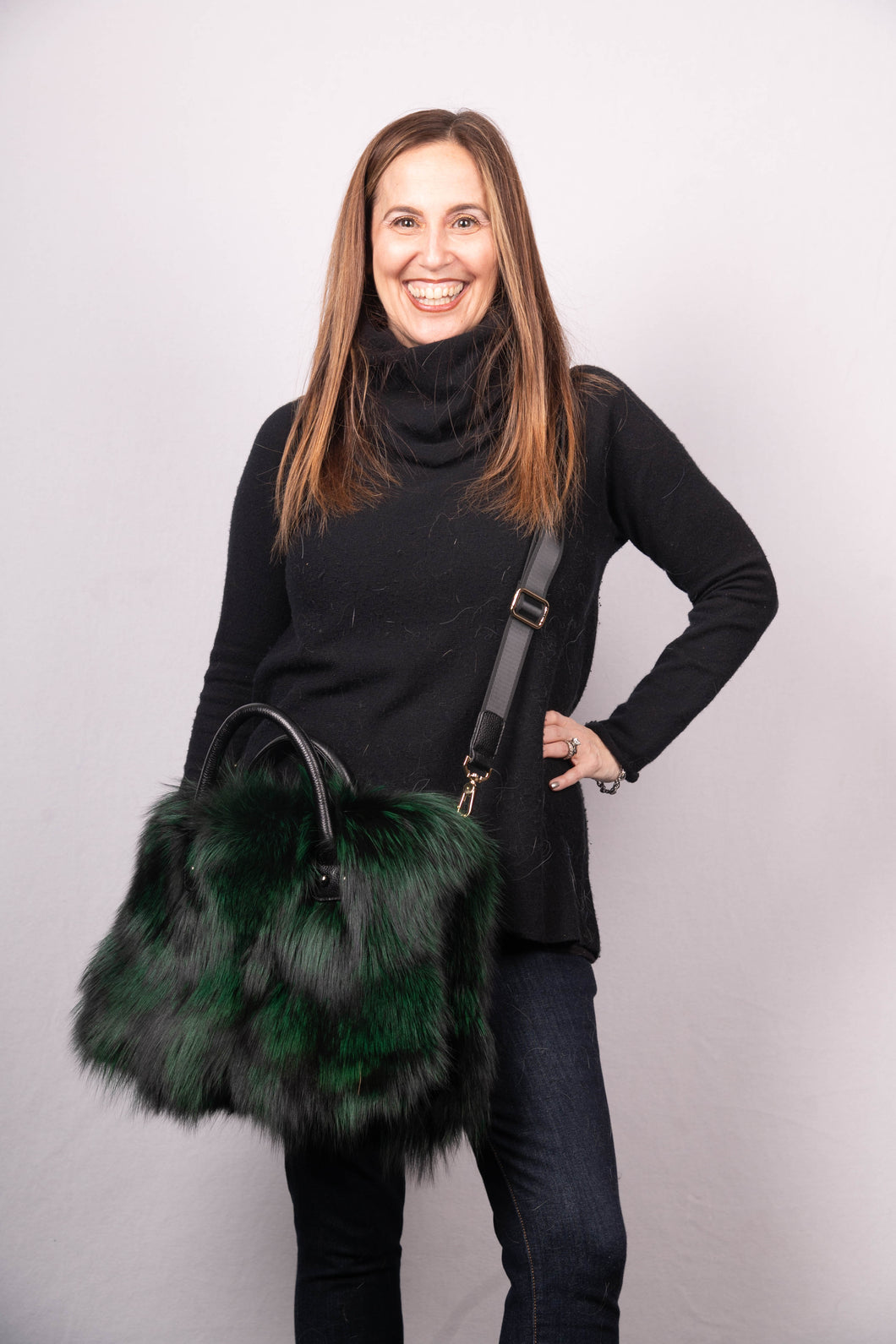 Emerald Dyed Silver Fox Handbag