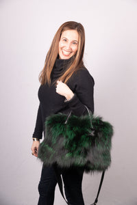 Emerald Dyed Silver Fox Handbag