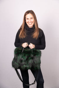 Emerald Dyed Silver Fox Handbag