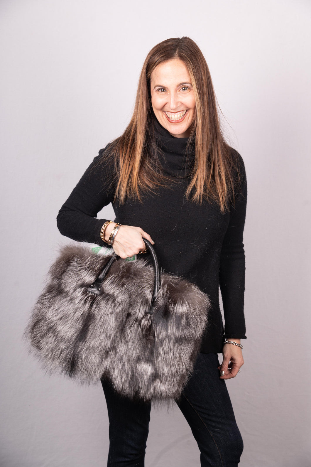 Natural Silver Fox Handbag