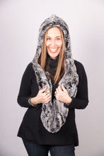 Load image into Gallery viewer, Chinchilla Rex Rabbit Hooded Scarf
