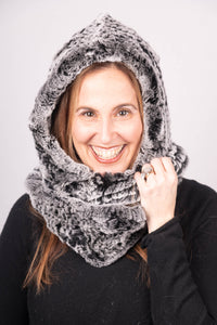 Chinchilla Rex Rabbit Hooded Scarf