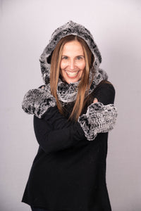 Chinchilla Rex Rabbit Hooded Scarf