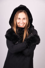 Load image into Gallery viewer, Black Rex Rabbit Hooded Scarf
