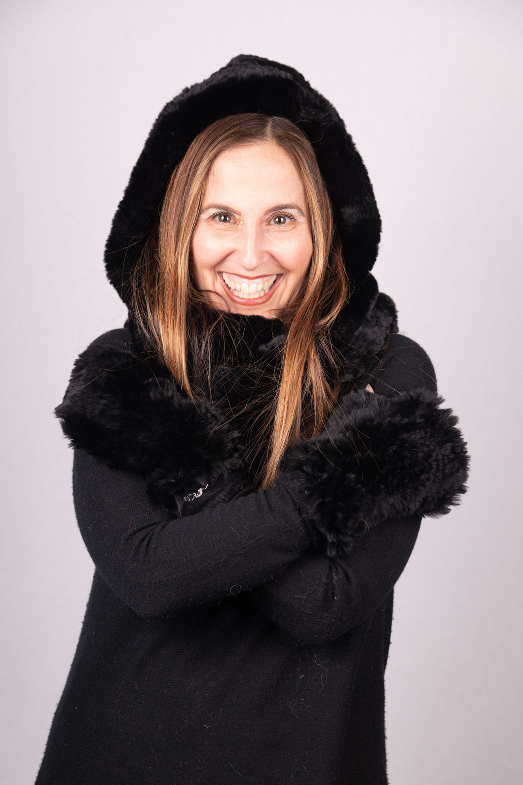 Black Rex Rabbit Hooded Scarf