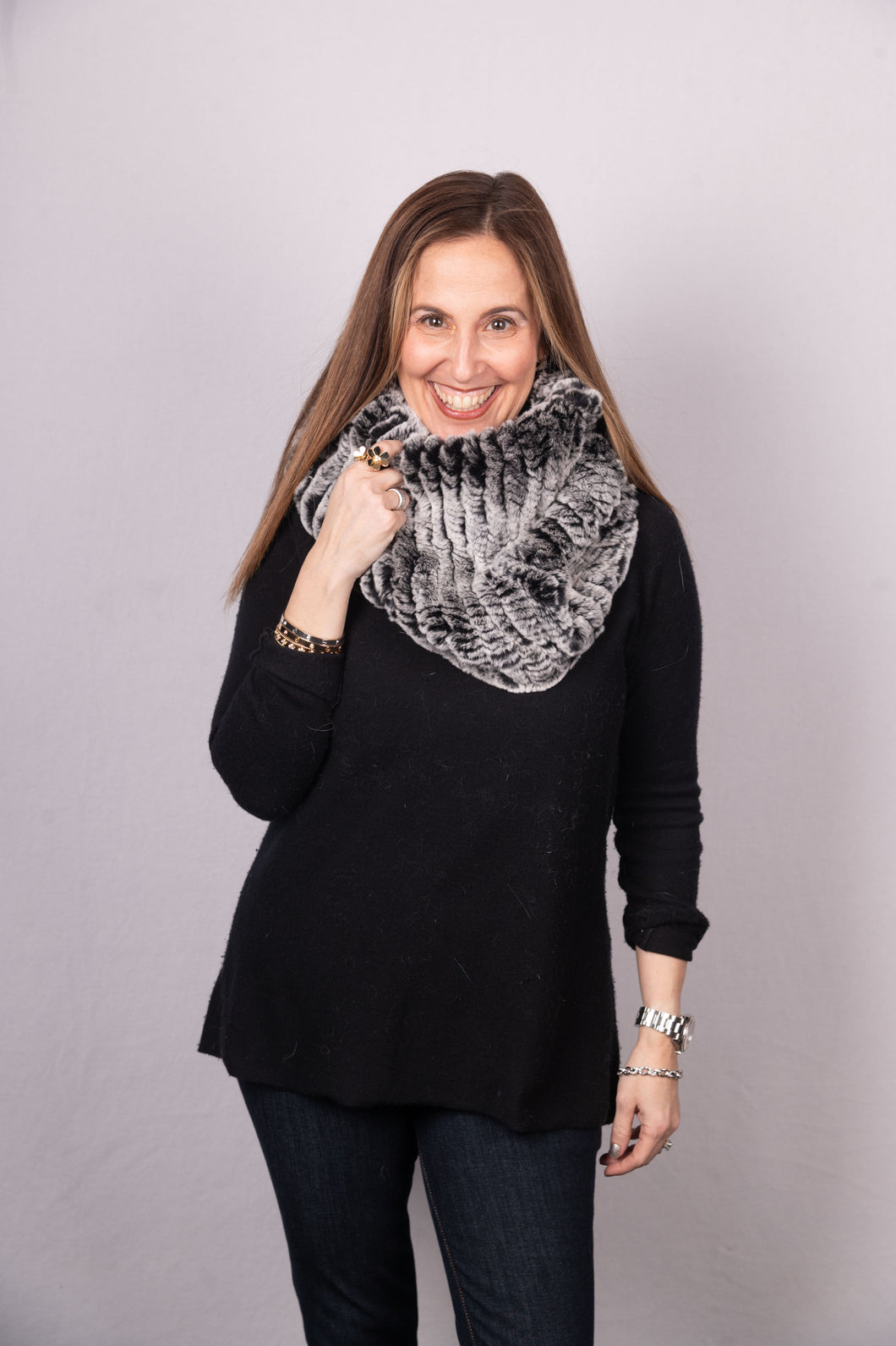 Rex Rabbit Cowl Neck - Chinchilla