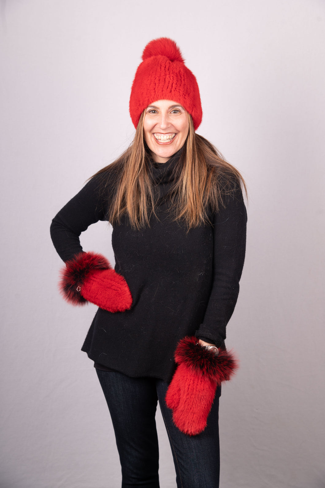 Red Mink Hat with Fox