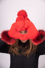 Load image into Gallery viewer, Red Mink Hat with Fox
