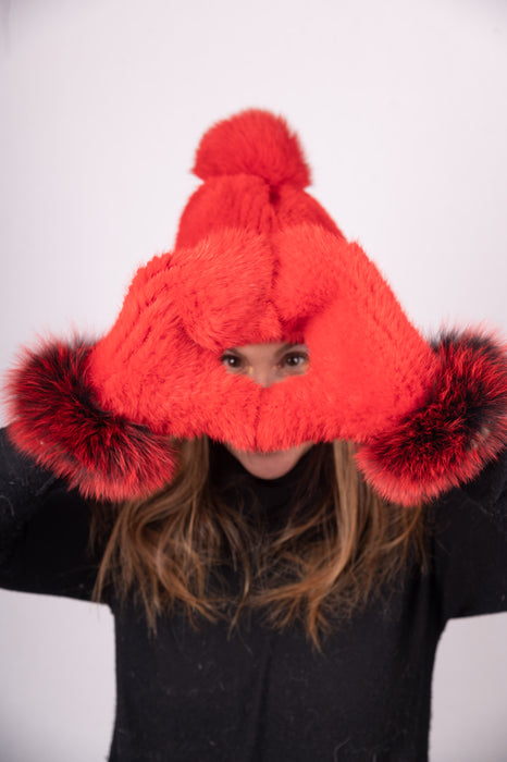 Red Mink Hat with Fox