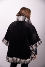 Load image into Gallery viewer, Black Sheared Mink Poncho with Natural Chinchilla Trim
