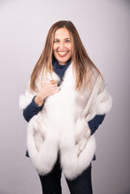 Load image into Gallery viewer, Natural Silver Blue Cross Mink Wrap with Shadow Fox Trim
