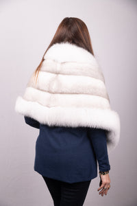 Natural Silver Blue Cross Mink Wrap with Shadow Fox Trim