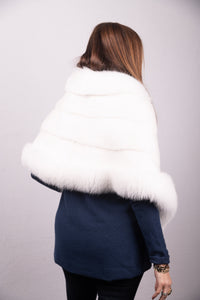 White Mink Wrap with Shadow Fox Trim