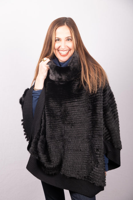 Black Mink Poncho with Cashmere Lining