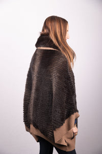 Mocha Spray Mink Poncho with Cashmere Lining