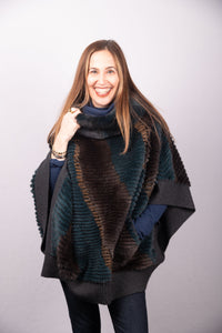 Emerald/Mocha Spray Mink and Cognac Persian Lamb Poncho