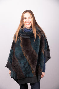 Emerald/Mocha Spray Mink and Cognac Persian Lamb Poncho