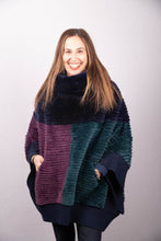 Load image into Gallery viewer, Sheared Beaver Poncho - Navy/Emerald/Purple
