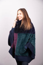 Load image into Gallery viewer, Sheared Beaver Poncho - Navy/Emerald/Purple
