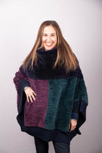 Load image into Gallery viewer, Sheared Beaver Poncho - Navy/Emerald/Purple
