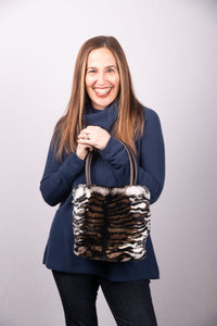 Mocha/Black/White Rex Rabbit Handbag