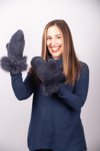 Smoke Denim Mink Mittens with Dyed to Match Fox Trim