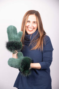 Emerald Mink Mittens with Emerald Fox Trim