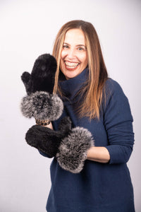 Black Mink Mittens with Black Snowtop Fox Trim