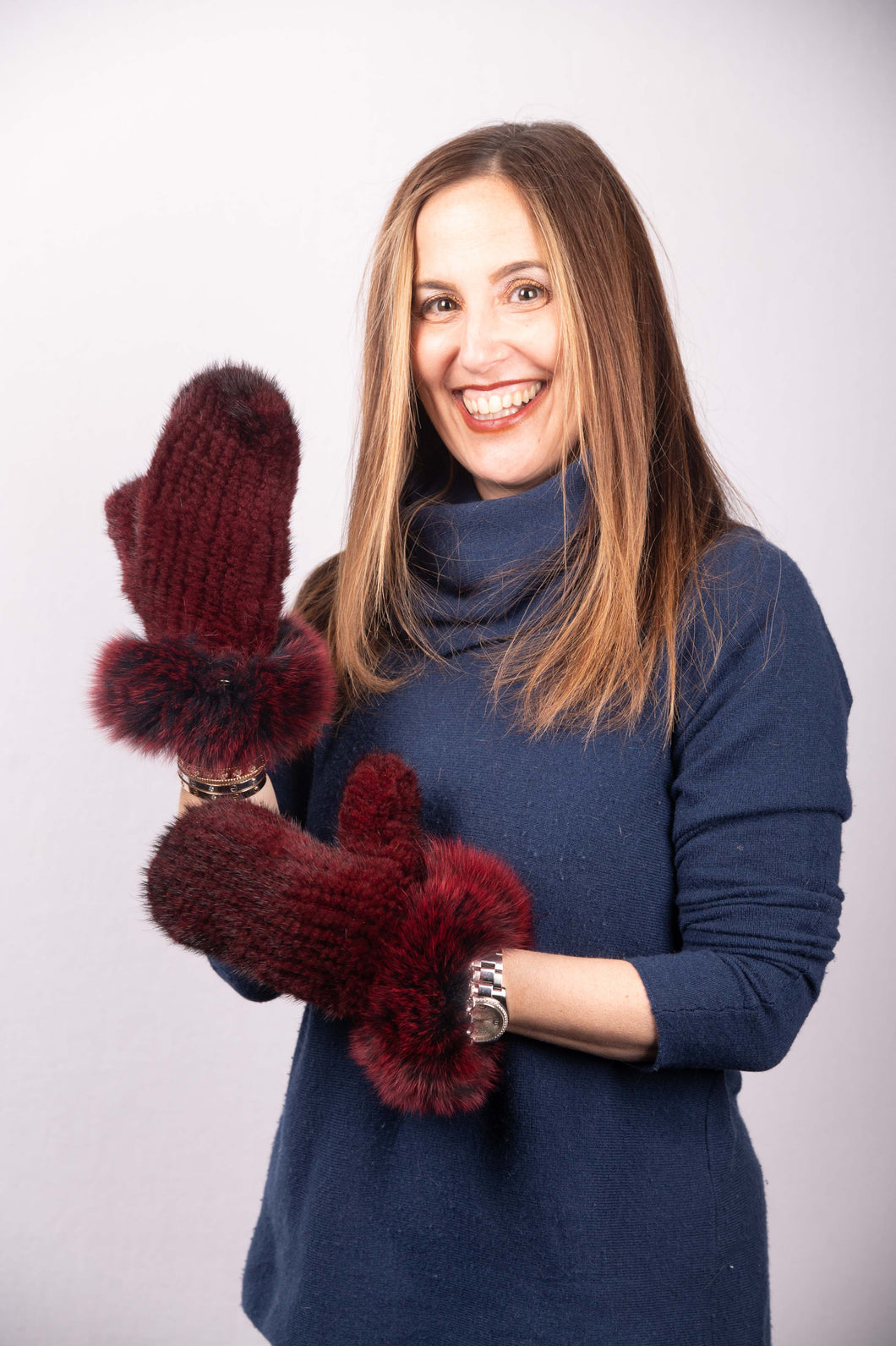 Merlot Mink Mittens with Merlot Fox Trim