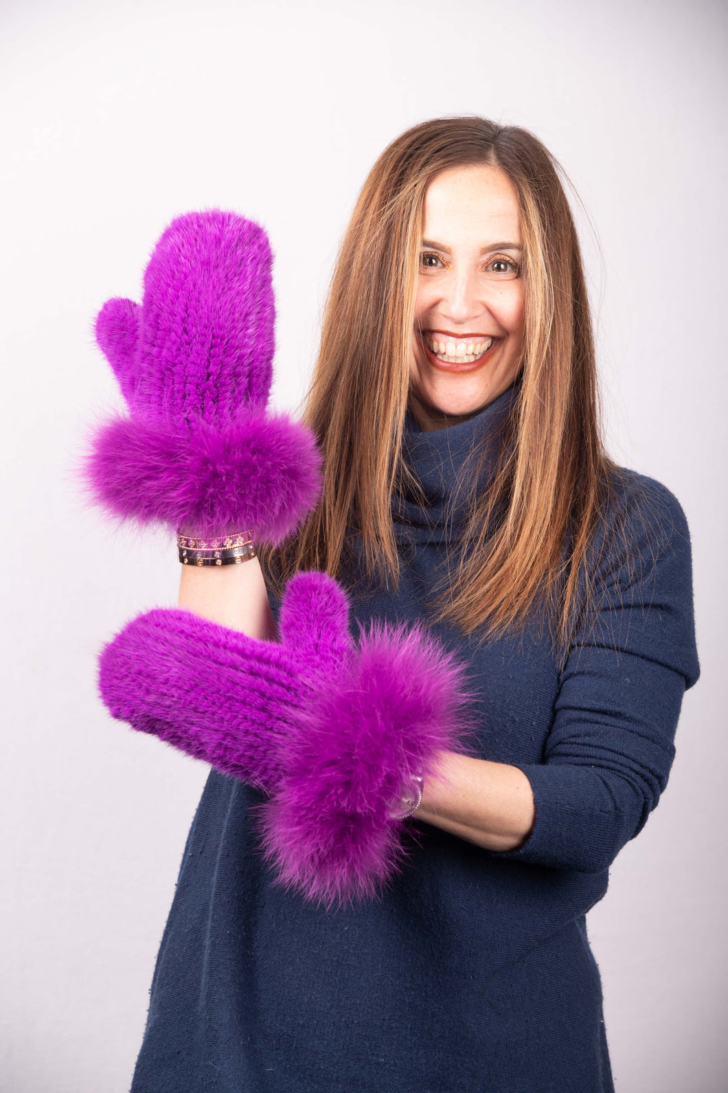 Fuchsia Mink Mittens with Fuchsia Fox Trim