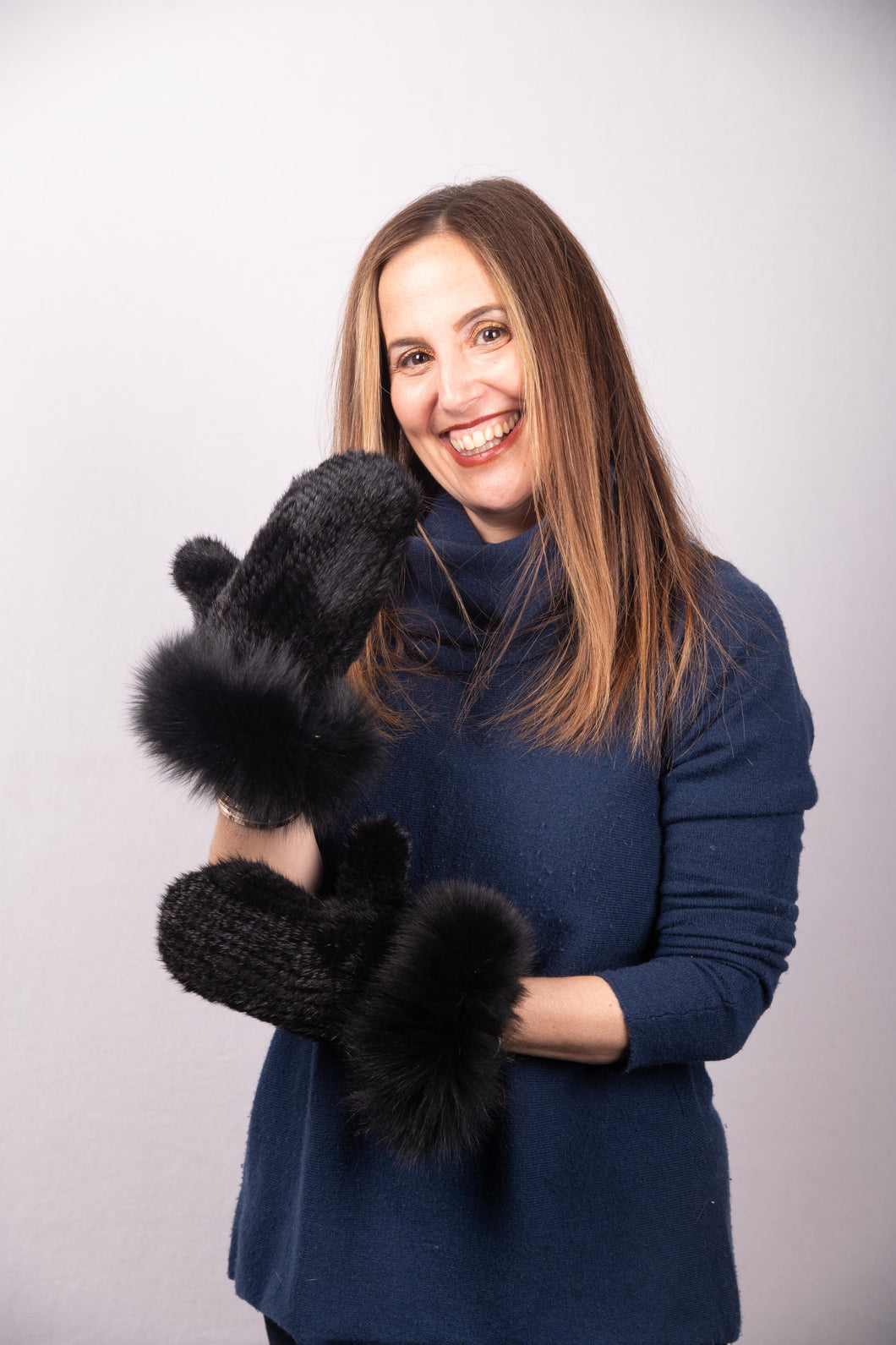 Black Mink Mittens with Black Fox Trim