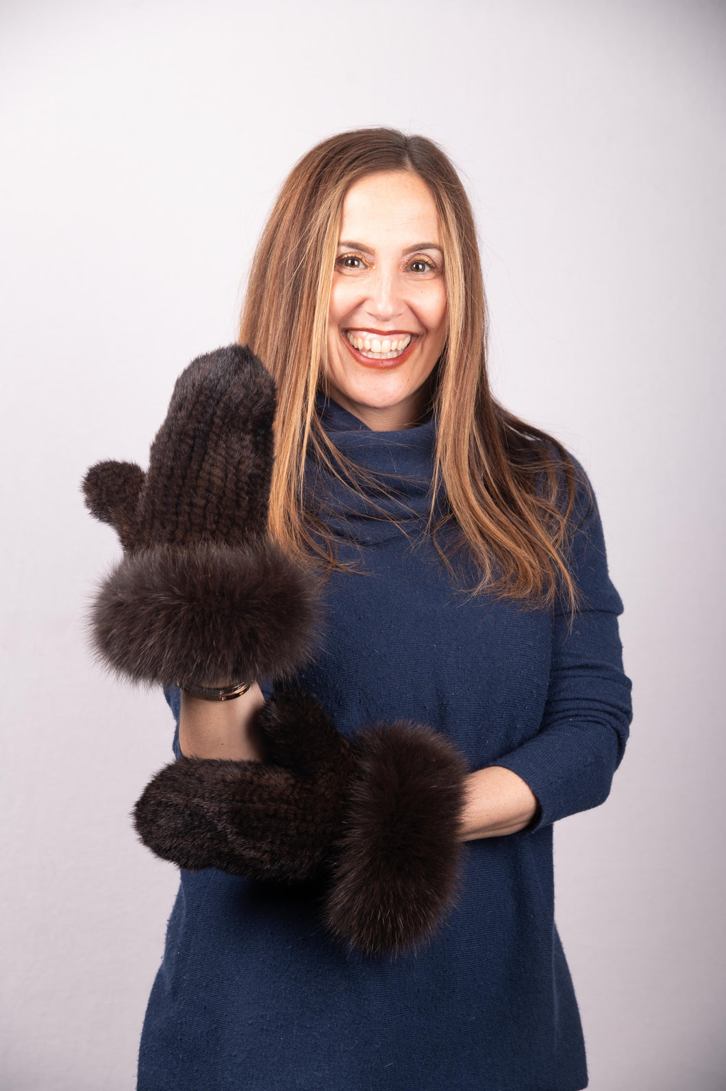 Mahogany Mink Mittens with Dyed to Match Fox Trim