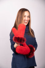 Load image into Gallery viewer, Red Mink Mittens with Dyed to Match Fox Trim
