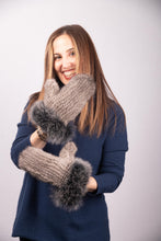 Load image into Gallery viewer, Silver Blue Mink Mittens with Black Snowtop Fox Trim
