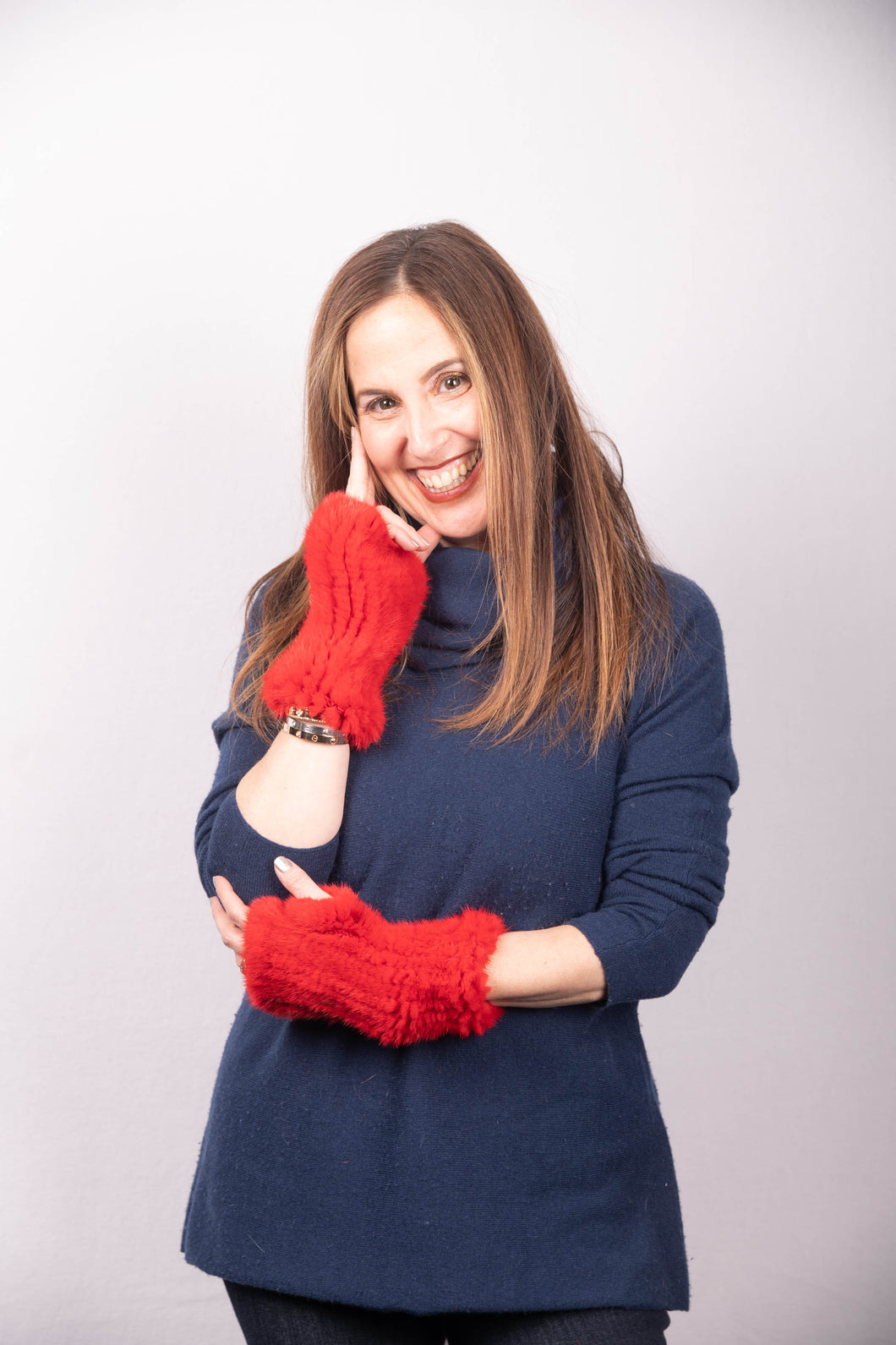 Red Mink Fingerless Gloves